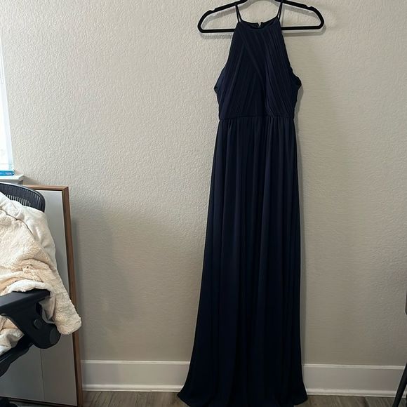 BHLDN (Anthropologie) Madrie High Neck Navy Blue Dress, Size 4 - Picture 2 of 11